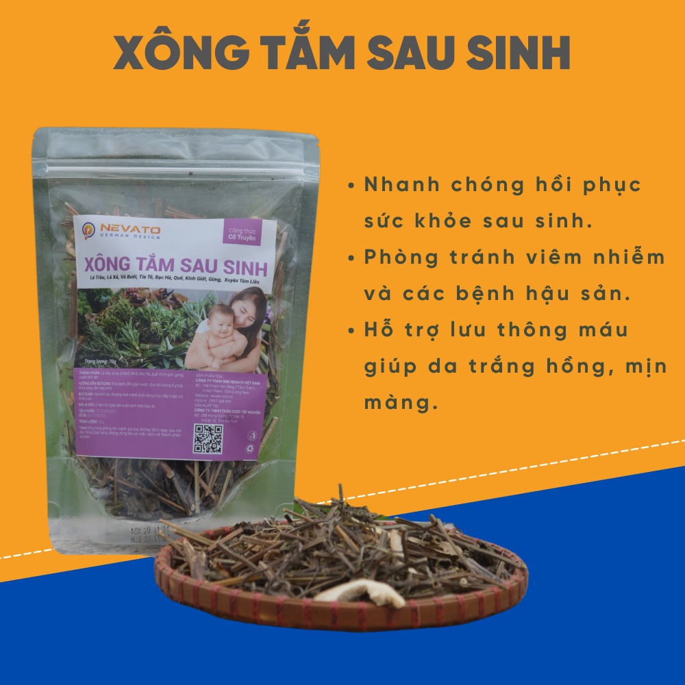 [Mã BMINCU50 giảm 50K đơn 250K] Lá Xông Tắm Sau Sinh Nevato Trọng Lượng 70G