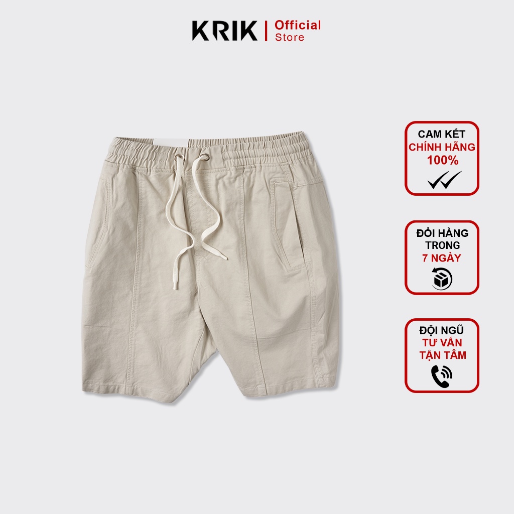Quần Short Nam KRIK Chất Vải Kaki Dày Dặn, Thiết Kế Cạp Chun Và Dây Rút Tiện Lợi QS0183