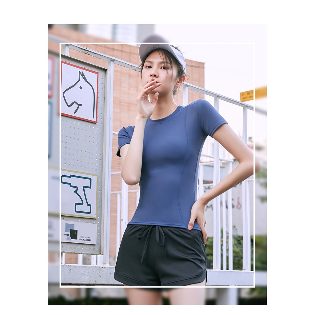 Fit.her Áo Thun Thể Thao Tay Ngắn Ôm Dáng Co Giãn Tốt Thời Trang Mùa Hè Cho Nữ