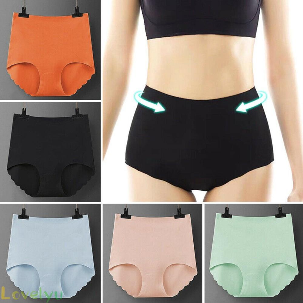 【LOVELYU】Women Soft High Waist No Trace Panties Underwear Breathable Ice Silk Knickers Solid Color【Good Quality】
