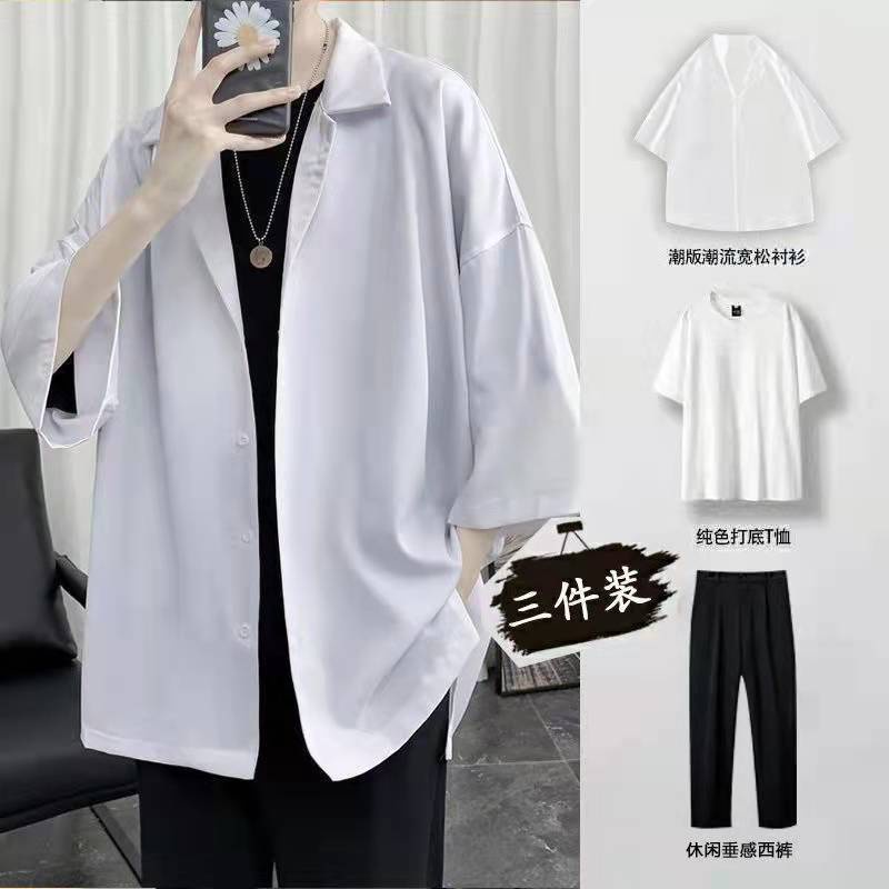 Áo Sơ Mi Ngắn Tay Form Rộng Phong Cách Hàn Quốc Dành Cho Nam