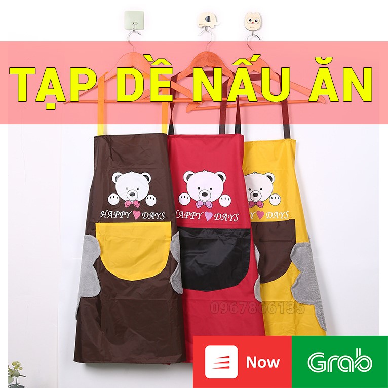 Tạp dề nấu ăn có túi đựng, có chỗ lau tay chống nước, chống dầu mỡ, chống bám bẩn họa tiết đáng yêu