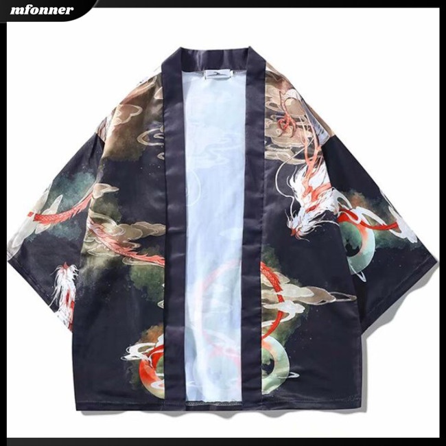 Áo Khoác Sơ Mi Chống Nắng Dáng Rộng In Hình Rồng Kiểu Trung Hoa Nhật Bản Cá Tính Cho Nam
