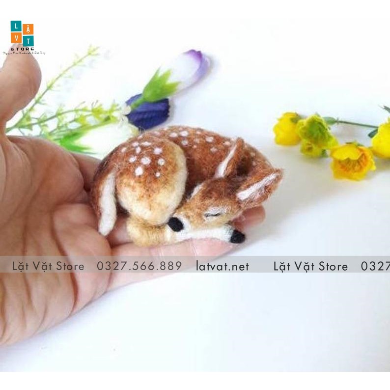 Bé Hươu Sao Ngủ Quên Làm Từ Len Chọc, có 2 kích thước kèm video hướng dẫn cách làm, DIY NEEDLE FELT SLEEPING FAWN