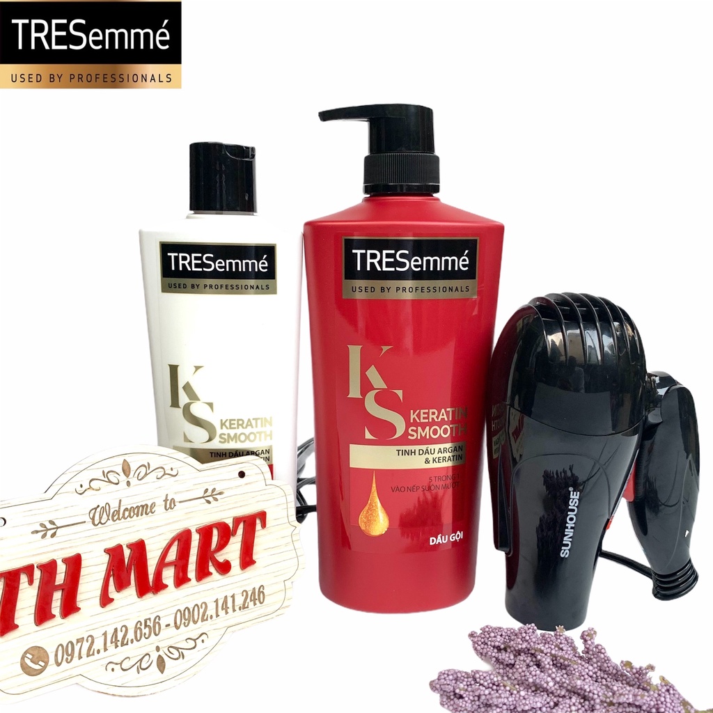 Combo Dầu gội đầu 640g và Dầu xả 340g TRESemmé Keratin Smooth vào nếp suôn mượt (Tặng máy sấy tóc)