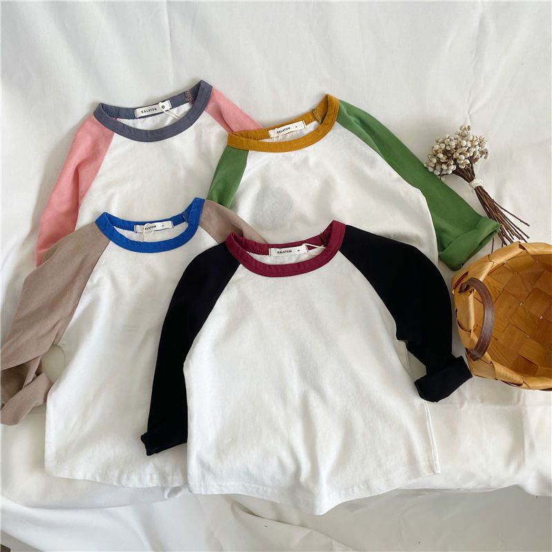 Áo Thun Raglan Tay Dài Cổ Tròn Bằng Vải Cotton Trơn Phong Cách Nhật Hàn Thời Trang Xuân Thu Mới 2022 Dành Cho Bé Trai