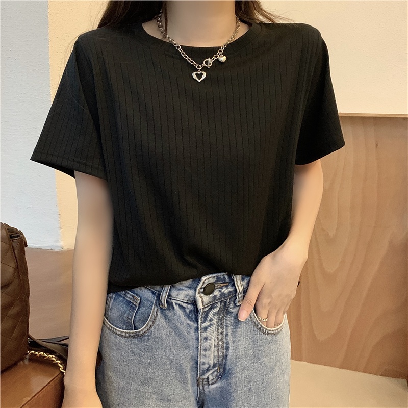 Áo thun SUXI tay ngắn cổ tròn màu sắc đơn giản dễ phối đồ thời trang mùa hè cho nữ