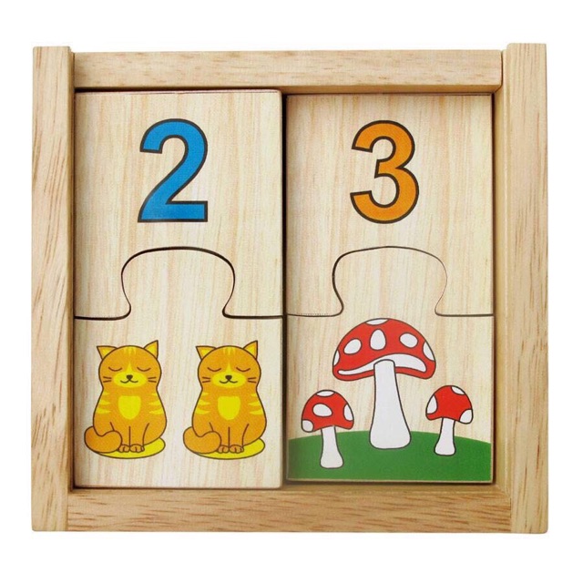 Hộp đồ chơi ghép hình gỗ 2 mảnh học đếm số