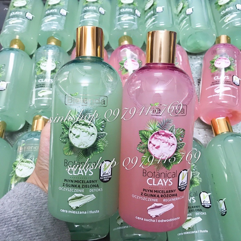 Tẩy Trang Bielenda Botanical Clays với đất sét hồng cho da khô nhạy cảm 500ml