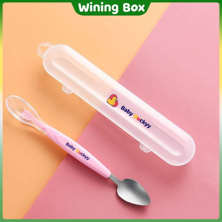 Thìa nạo hoa quả ăn dặm 2 đầu cho bé kèm hộp đựng Baby Duckyy 2024 Winingbox