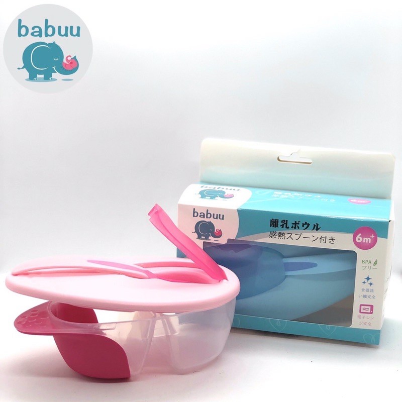Bát chia ngăn có nắp kèm thìa báo nóng babuu
