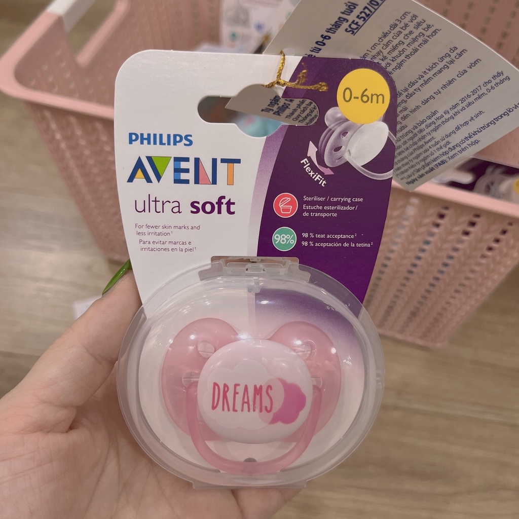 Ty ngậm Philips Avent trong suốt 0-6M