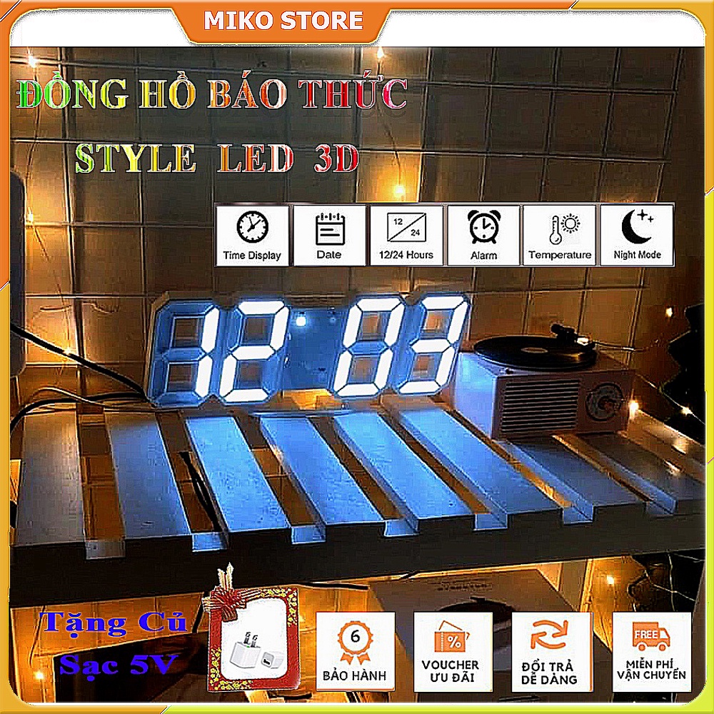 Đồng Hồ Điện Tử Digital LED 3D Thông Minh, Đồng Hồ Để Bàn, Báo Thức, Treo Tường, Làm Quà Tặng. Tặng Củ Sạc 5V