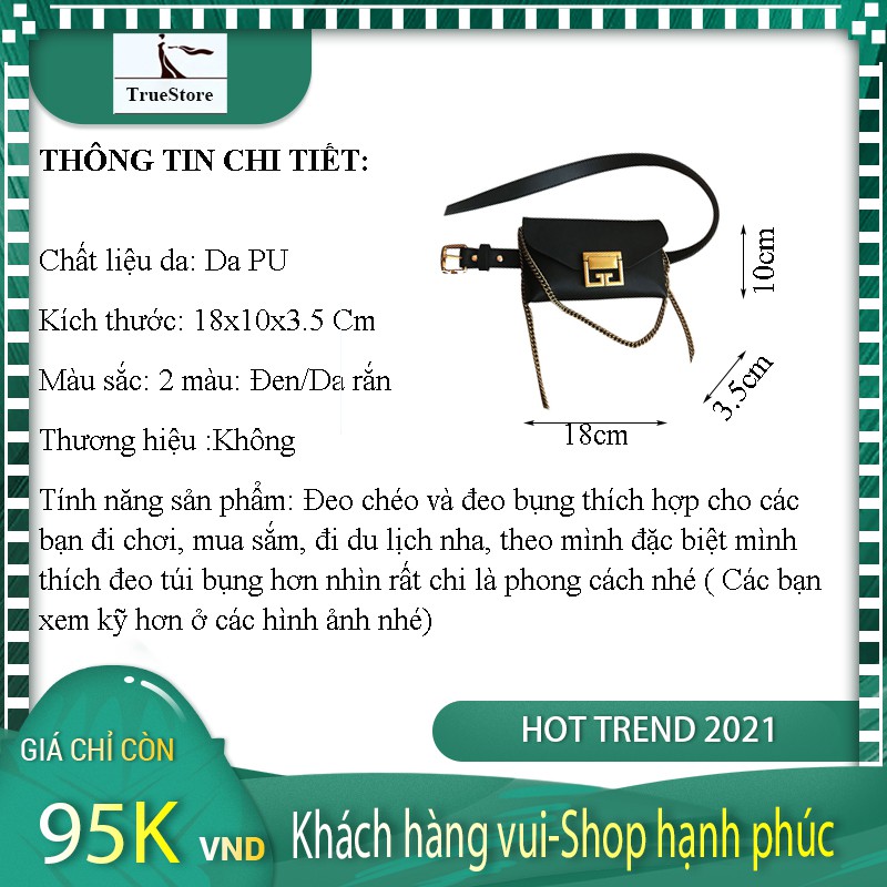 - Túi xách nữ đeo chéo đeo bụng phối dây xích siêu cá tính và  năng động
