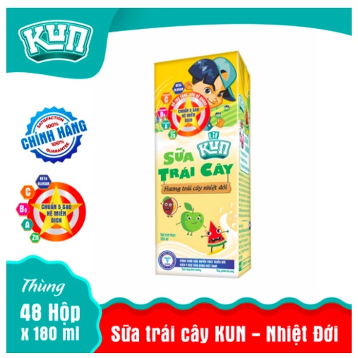 Thùng 48 Hộp 180ml Sữa LiF KUN Trái Cây Nhiệt Đới / Nho/ Cam(48 hộp x180ml) - NGUYÊN THẺ QUÀ TẶNG