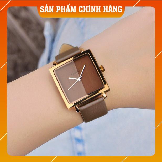 Đồng hồ nữ EVERYONE mặt vuông dây da cao cấp size 36mm