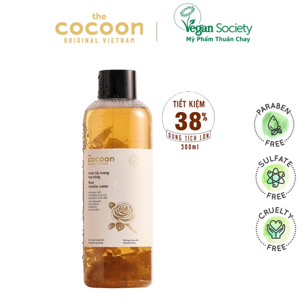 Nước tẩy trang hoa hồng cocoon 500ml (rose micellar water) - Vegan Society - Mỹ phẩm thuần chay Việt Nam