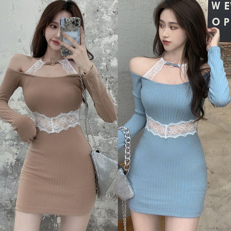 Đầm Ôm Dáng Phối Ren Hoa Tay Dài Thiết Kế Hở Lưng Quyến Rũ