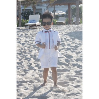 Set vest cộc trắng phối viền 3 màu cho bé trai
