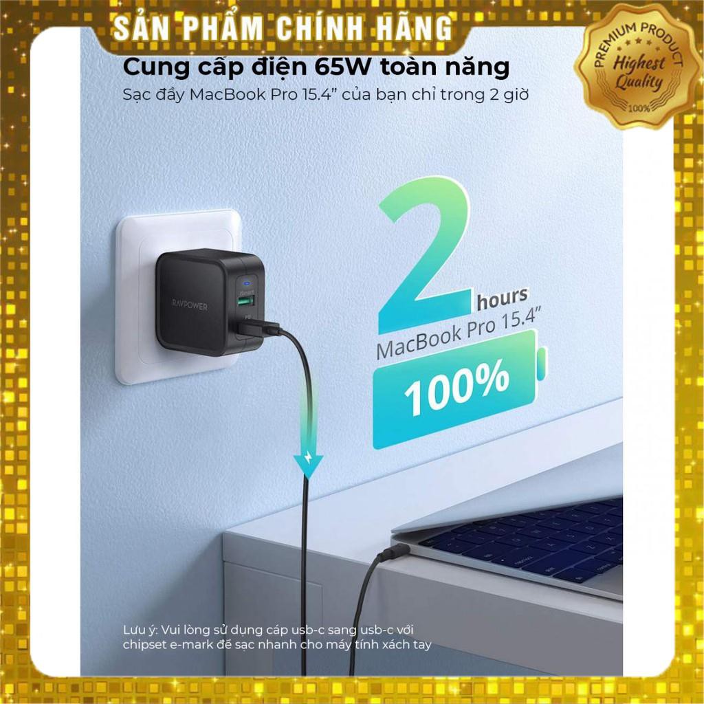 [Hàng Chính Hãng - Bảo Hành 15 tháng] - Củ sạc RavPower RP-PC133 PD 65W