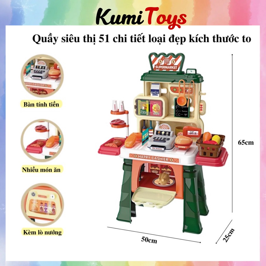 Đồ chơi quầy siêu thị 51 chi tiết loại đẹp kích thước 50x65cm Kumi toys