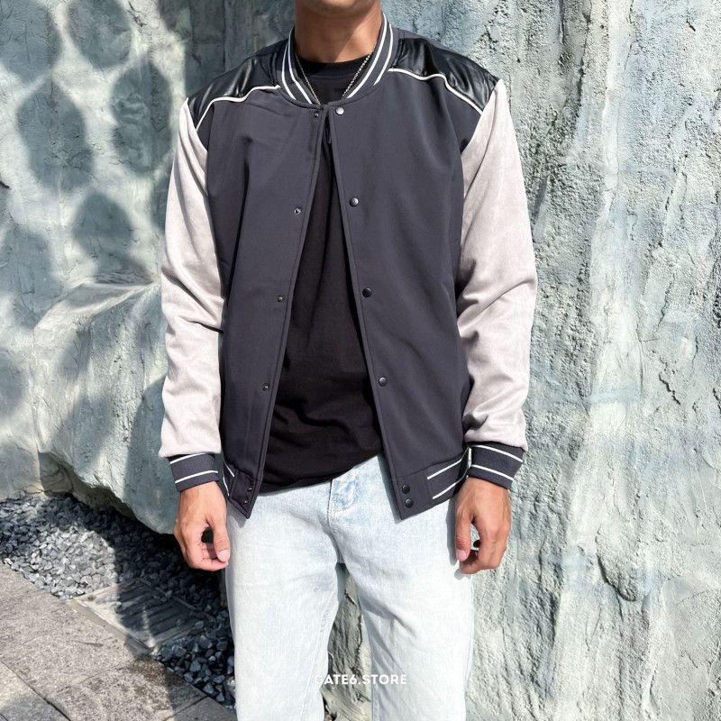 Áo Khoác Nam bóng chày GATE6, bomber varsity phối da lộn streetstyle Hàn Quốc - G0044