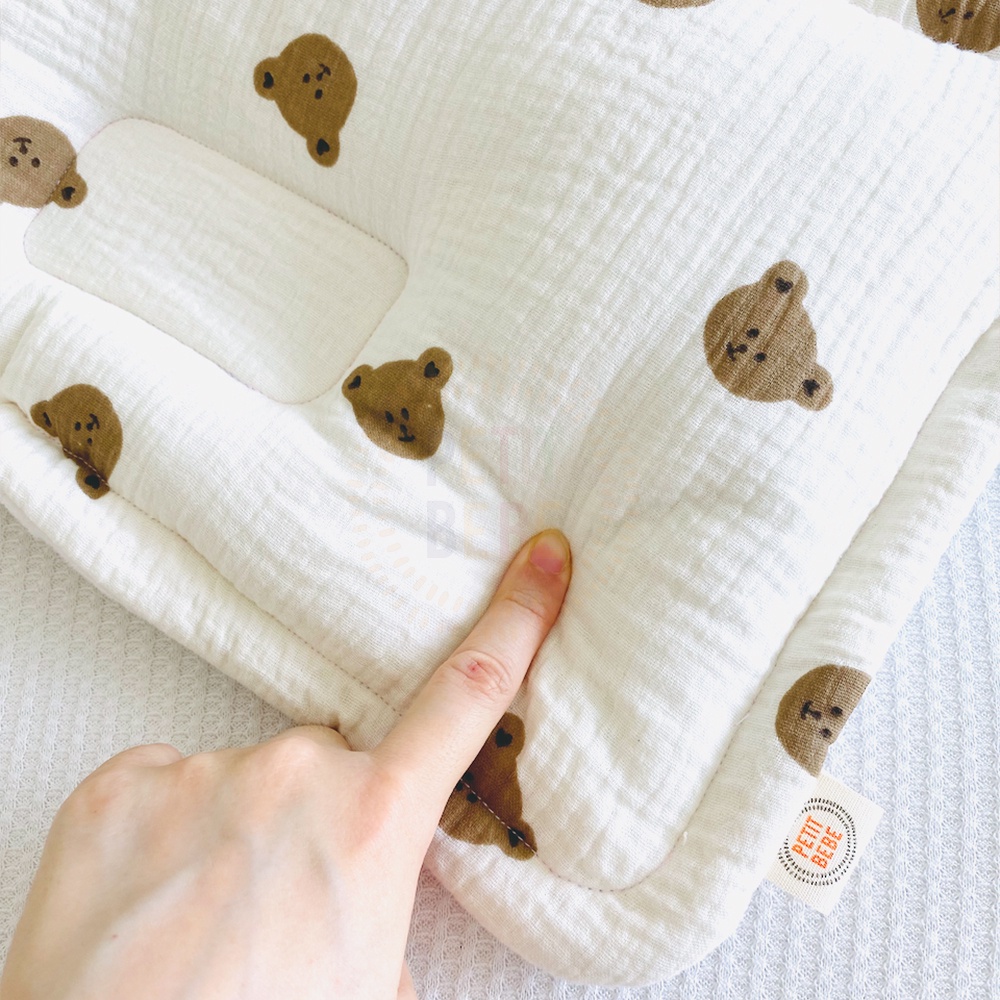 Gối lõm chống bẹp đầu chữ nhật họa tiết động vật PETIT BEBE muslin thấm hút thoáng khí cho bé từ 3 tháng tuổi