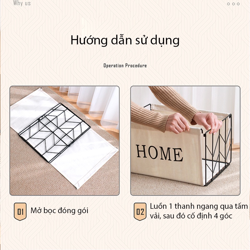 Hộp đựng quần áo khung thép vải canvas cao cấp, Hộp decor đựng sách và sắp xếp tủ mẫu mới 2022 BeeJoo