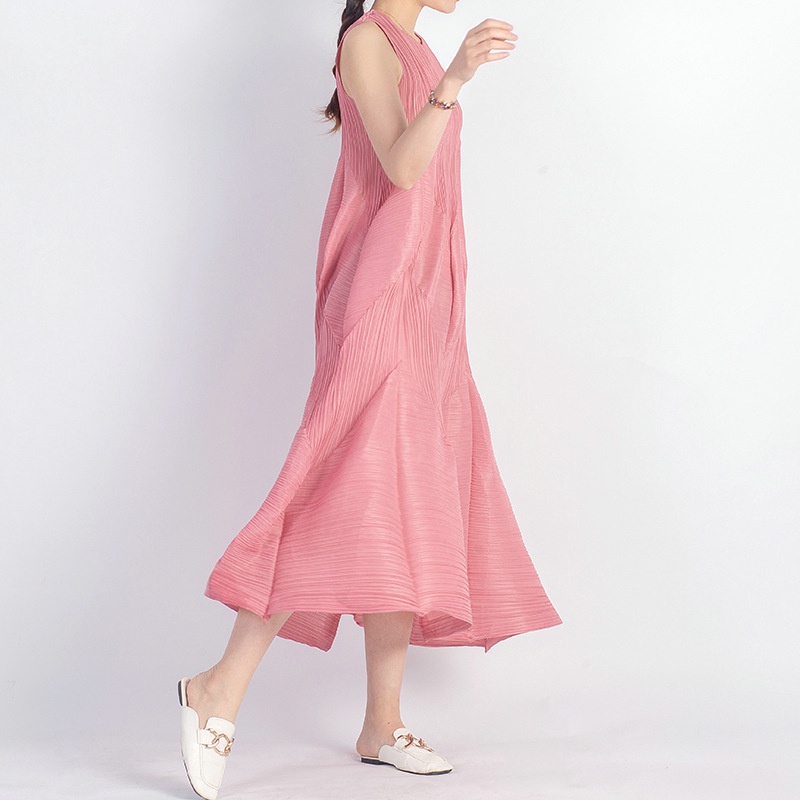 Đầm Lửng Không Tay Màu Sắc Trơn Phong Cách Hàn Quốc Thời Trang Mùa Hè Cho Nữ