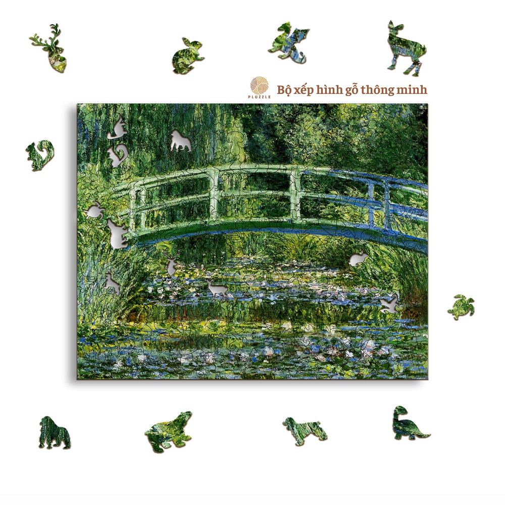 Bộ Xếp Hình Gỗ Thông Minh PLUZZLE hình 500 miếng - PZ244 - Water Lilies and Japanese Bridge | Không kèm khung tranh