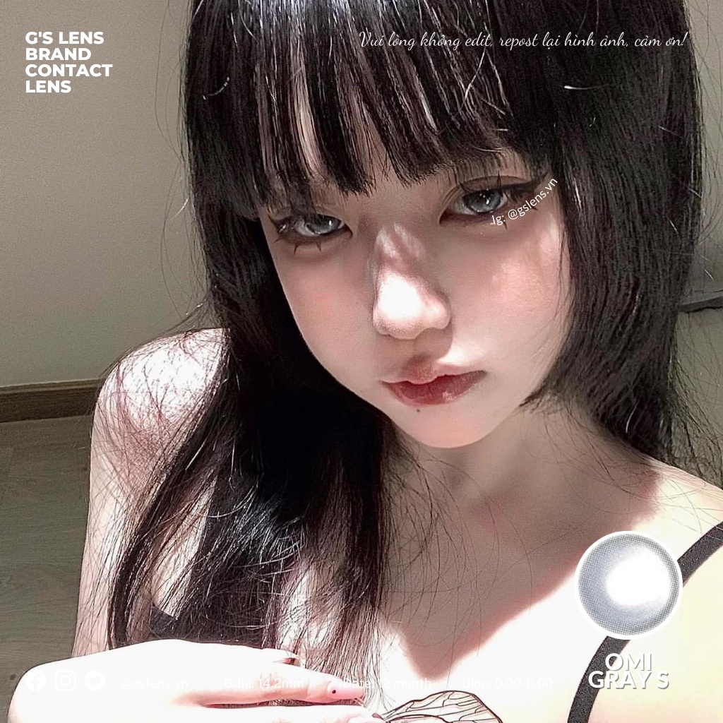 Lens Mắt Kính Áp Tròng Trăng Khuyết Xám OMI Gray Giãn Ít Có Từ 0 Đến 6 Độ Lệch Độ Size S 14.2mm