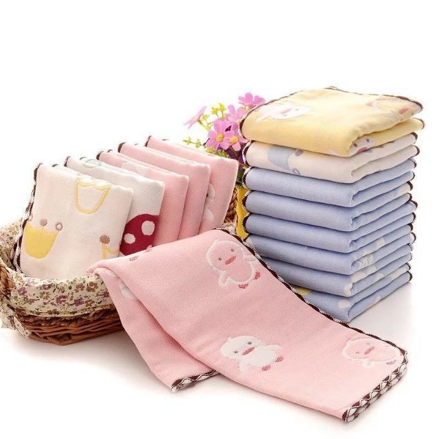 Set 5 Khăn rửa mặt xô 4 lớp sợi tre cho bé LEE KID, khăn xô rửa mặt cotton mềm mịn cho bé có họa tiết