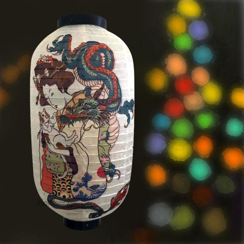 Đèn lồng bằng vải satin thiết kế theo phong cách Nhật Bản trang trí ngoài trời cỡ 20x35cm