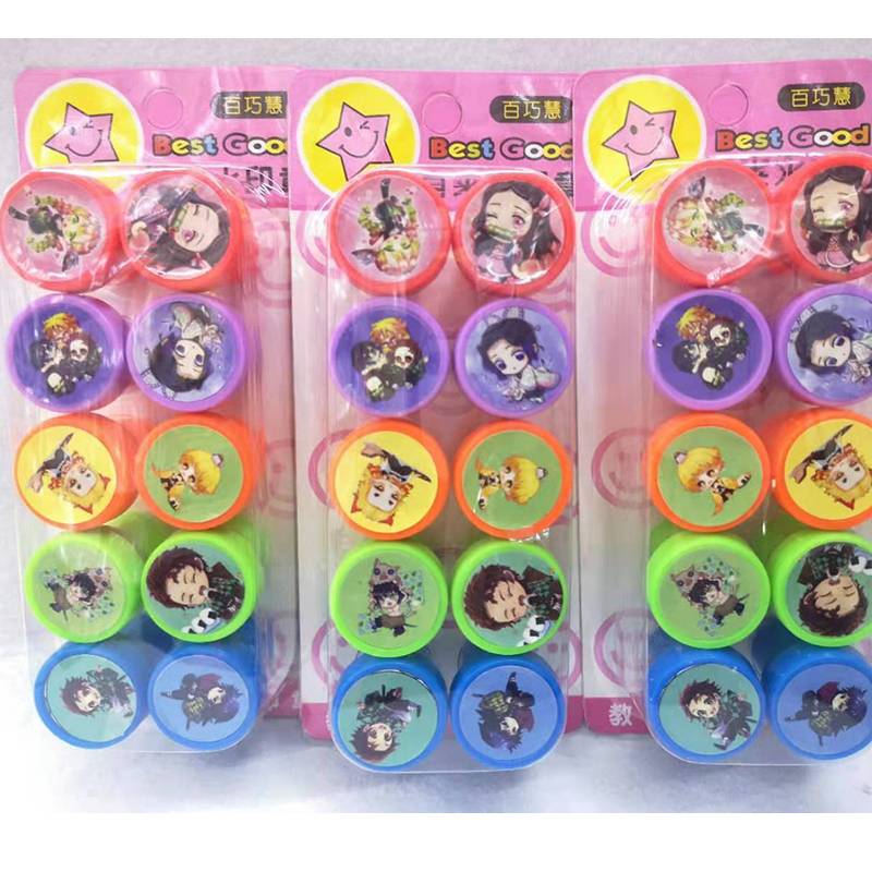 Dấu thỏi son 10Pcs/Set Cute Anime Demon Slayer Kimetsu No Yaiba Child DIY Scrapbook Kids Stamp Cartoon Rubber Stamps Scrapbooking Reward Toy Hashibira Inosuke Tsuyuri Kanawo Tomioka Giyuu