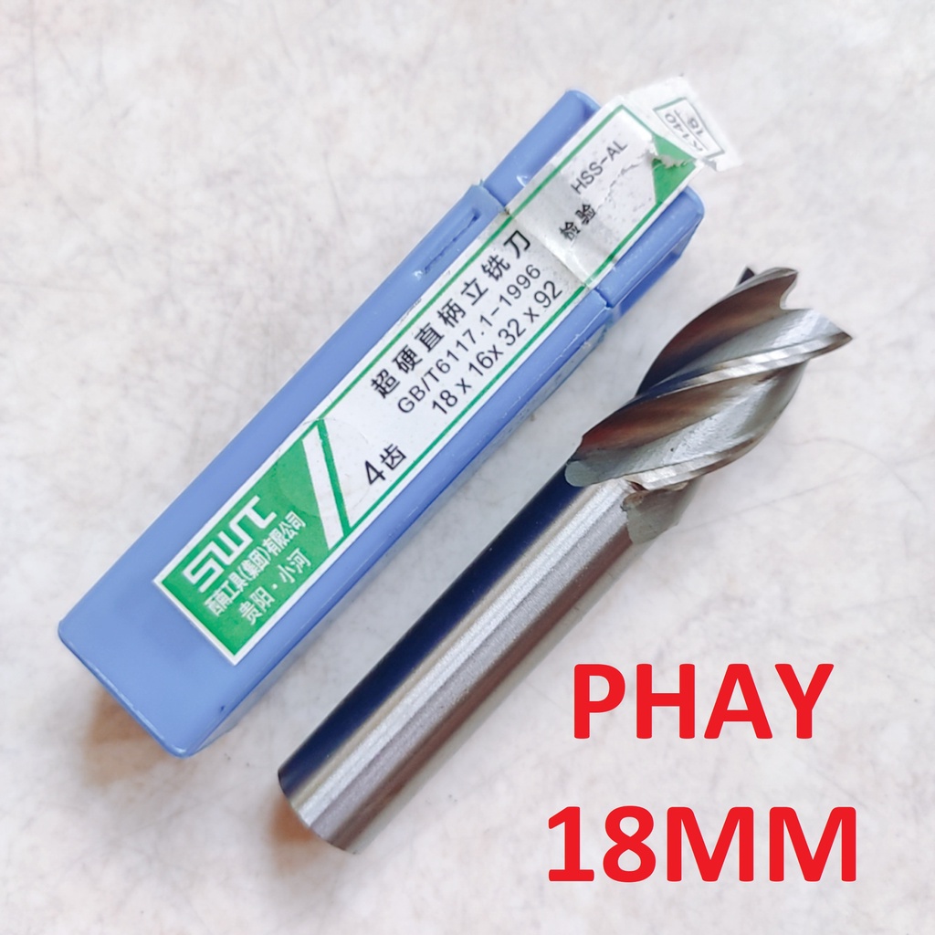 Mũi phay 18mm, 4 me cắt, chất liệu thép gió
