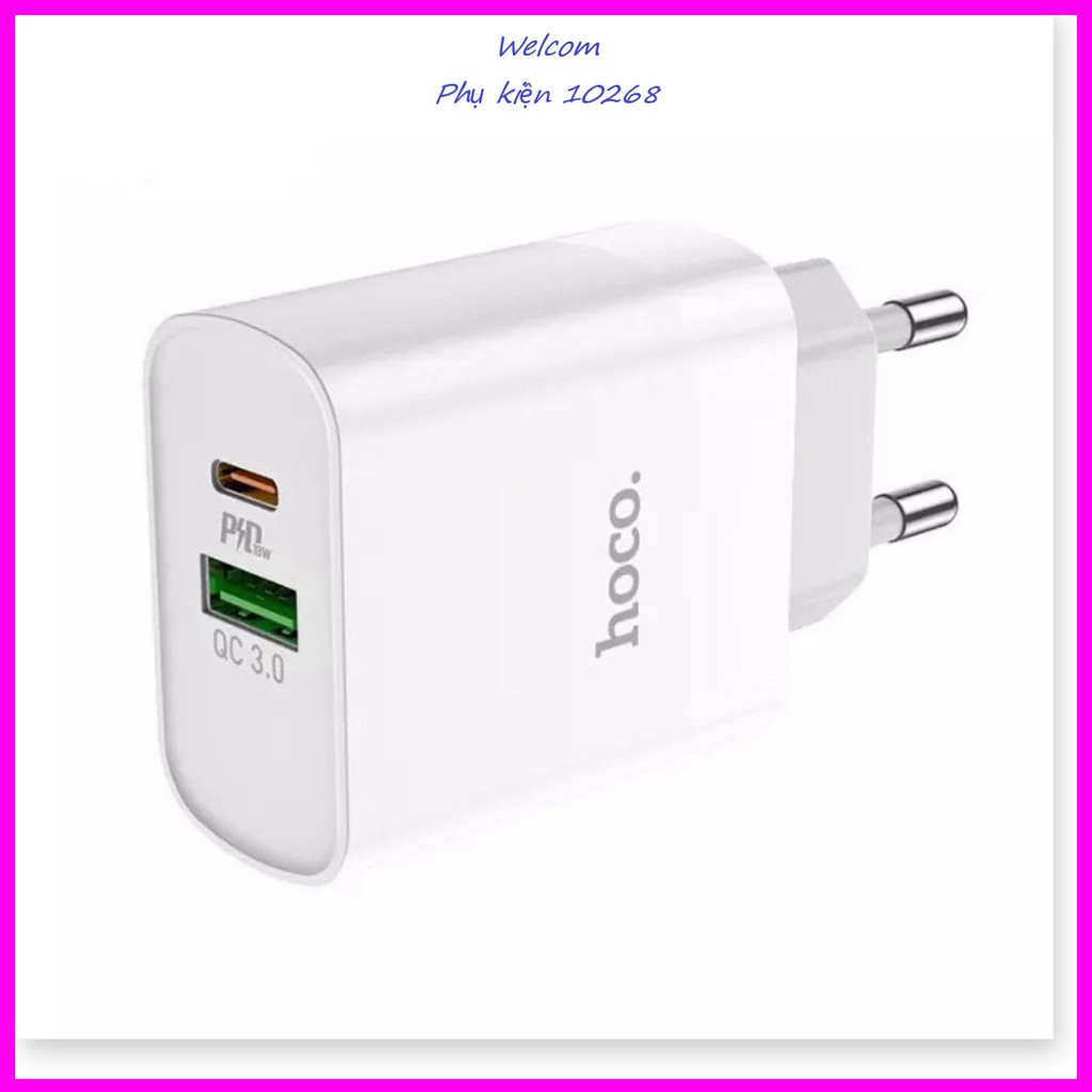 Cốc sạc Hoco C80A 2 cổng ( USB + Type- C ) 3.1A, PD 18W, Q.C 3.0 hỗ trợ sạc nhanh cho điện thoại  - SmartShop