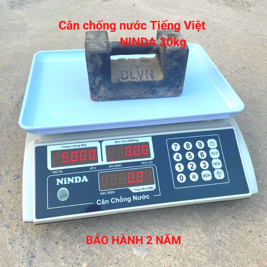 Cân tính tiền chống nước NINDA ( 30kg ) dùng cho bán hàng hải sản,nhà hàng ( bảo hành 24 tháng )