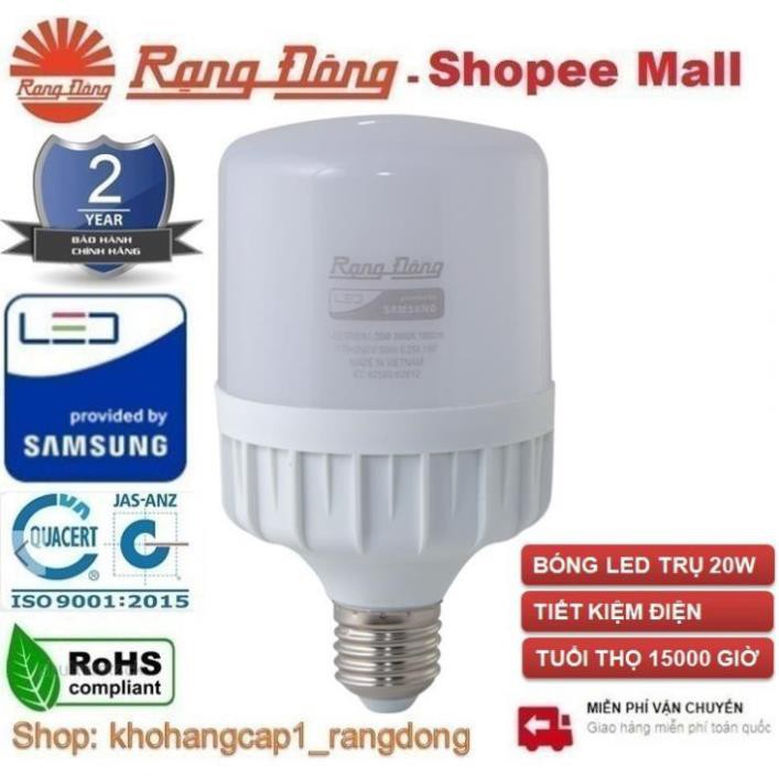 Đèn LED BULB TRỤ 20W Rạng Đông (LED TR80N1/20W) E27, Chip LED Sam Sung -Bảo hành Chính hãng