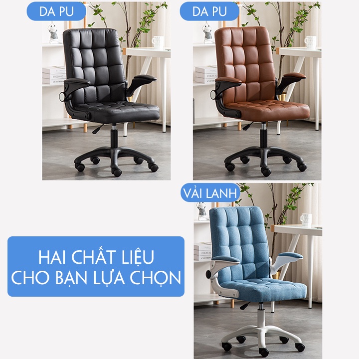 Ghế giám đốc bọc da cao cấp KORE Ghế xoay văn phòng nâng hạ tay vịn gấp lên đệm cao su non xoay 360 độ