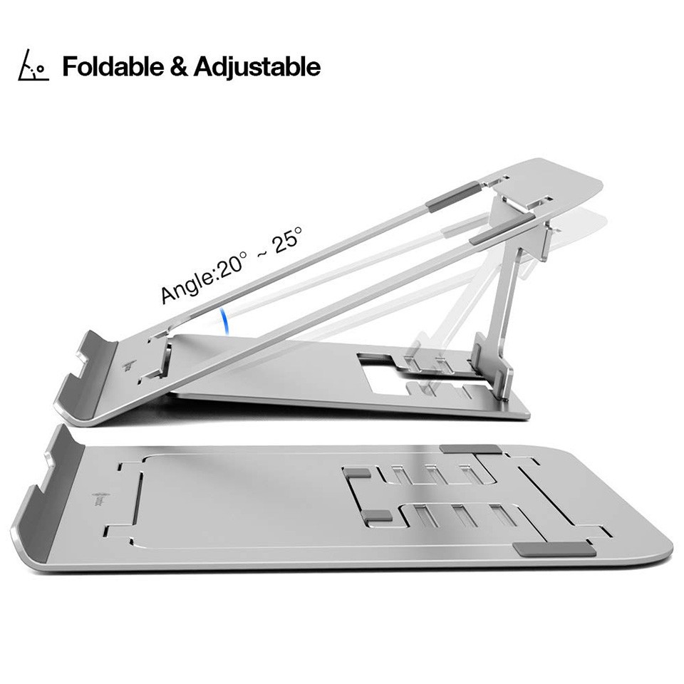 ĐẾ TẢN NHIỆT CƠ ĐỘNG TOMTOC (USA) ALUMIUM FOLDABLE FOR IPAD/MACBOOK &amp; ANOTHER TABLET/LAPTOP 11″-15.6INCH (SILVER)