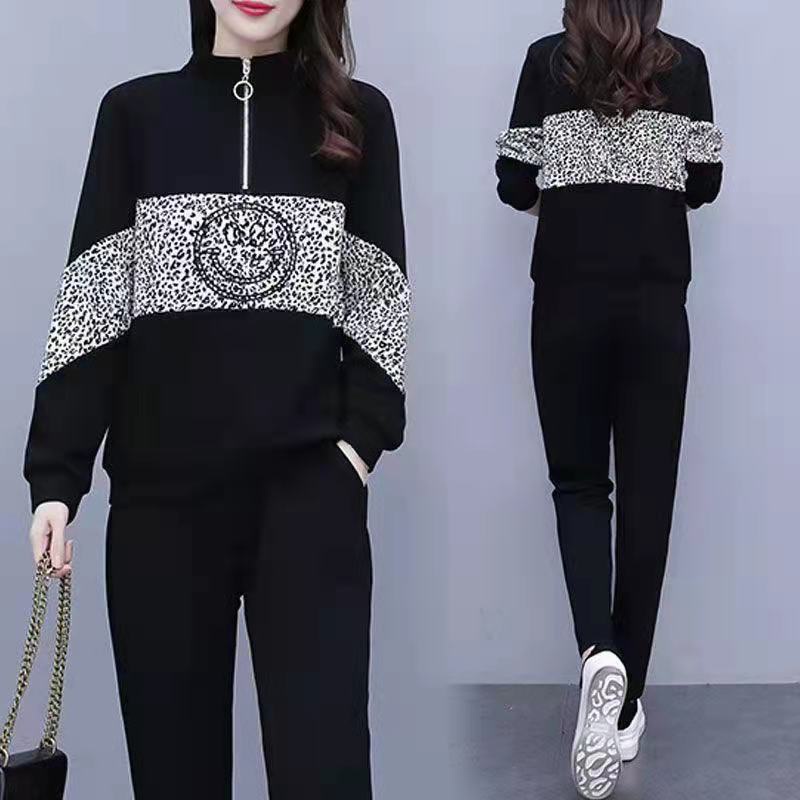 Set đồ hai món bằng vải cashmere dày dáng rộng thiết kế đơn giản thời trang xuân thu đông cho nữ kích thước lớn