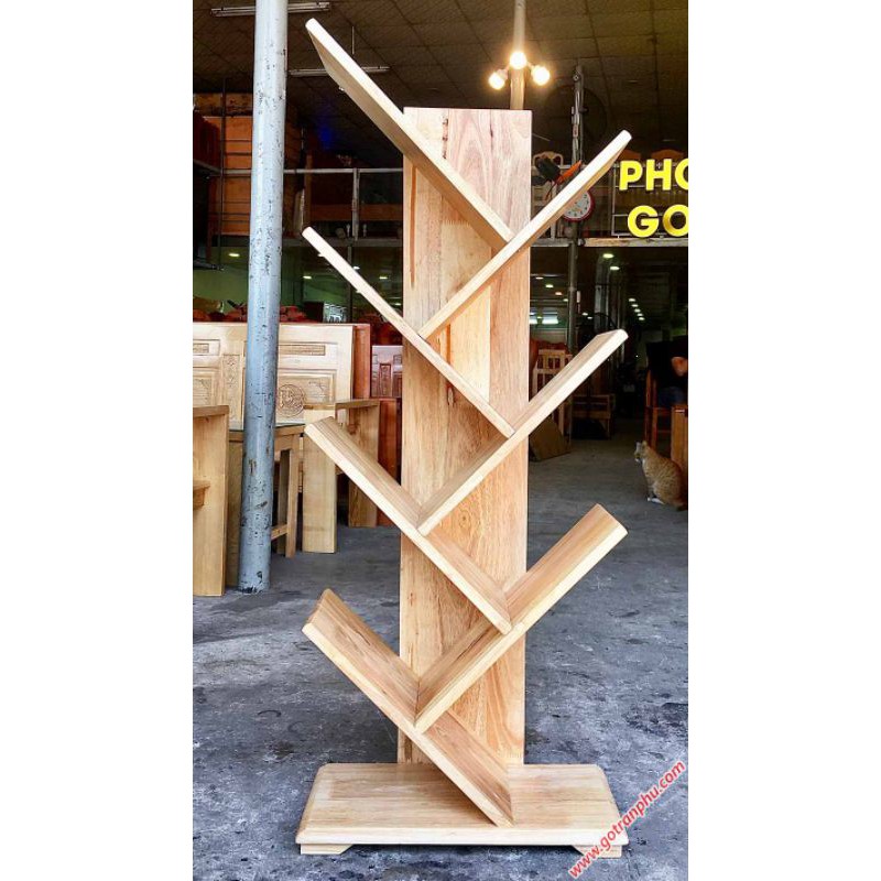 Kệ sách kiểu xương cá 7 tay gỗ cao su