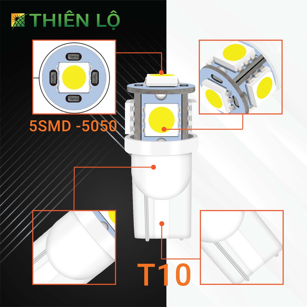 [GIÁ 2 ĐÈN][CHIP THẾ HỆ MỚI] Bóng đèn LED xi nhan demi T10 Chip 5050 5 SMD của Thiên Lộ dùng cho ô tô xe máy