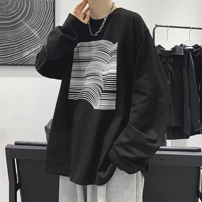 Áo Thun Tay Dài Dáng Rộng In Chữ Phong Cách Hip Hop Đường Phố Hàn Quốc Thời Trang Cho Nam size M-5XL
