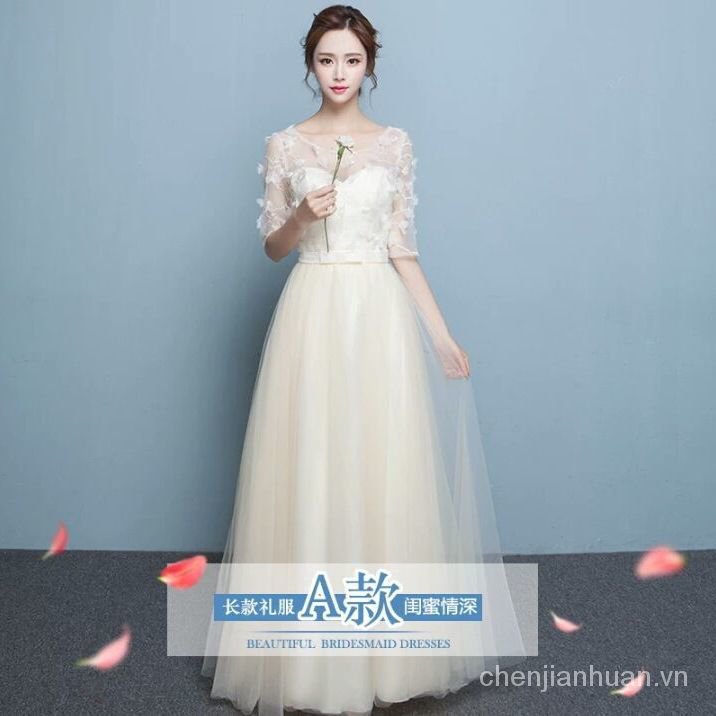 #40 váy trắng kỉ yếu công chúa trễ vai Phù Dâu Đầm Ngắn Dài Champagne Biểu Diễn Cuộc Họp Thường Niên Của Công Ty Kết Hôn Ngày Tiệc Sinh Nhật Đám Cưới Chị Em Nhóm Váy
