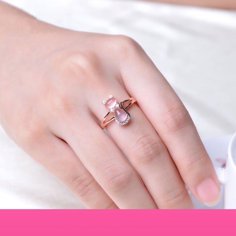 Nhẫn Mạ Vàng Hồng Đính Đá Thạch Anh Sang Trọng NoBrandUnisexDiamond