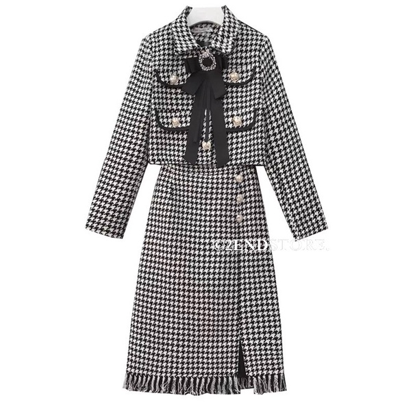 2END Set dạ tweed nữ chân váy dài
