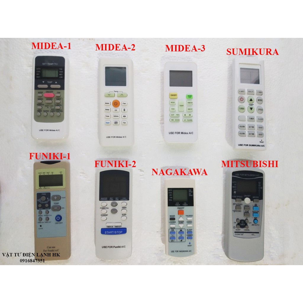 Điều khiển điều hòa các hãng mẫu như hình MIDEA SUMIKURA FUNIKI NAGAKAWA MITSUBISHI - Remote điều hoà máy lạnh