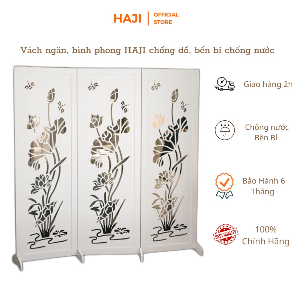 Vách ngăn bình phong hoa sen HAJI nhựa PVC dày dặn chống đổ D489 (Ship từ 2 tấm)