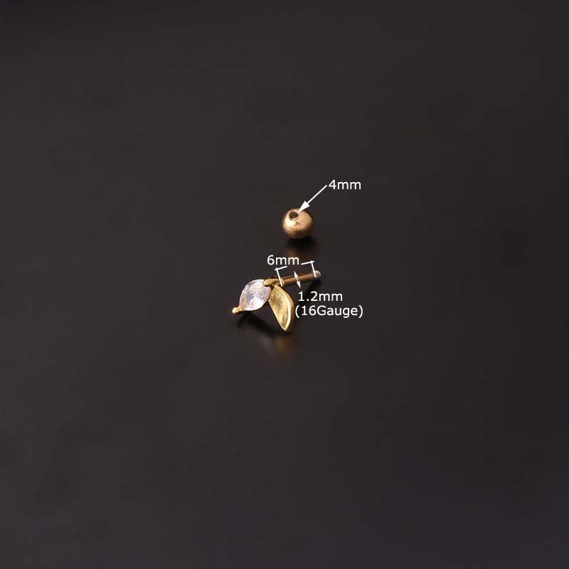 1 Khuyên Tai Hình Lá Xoắn Ốc 16G Bằng Thép Không Gỉ Đính Đá Zircon